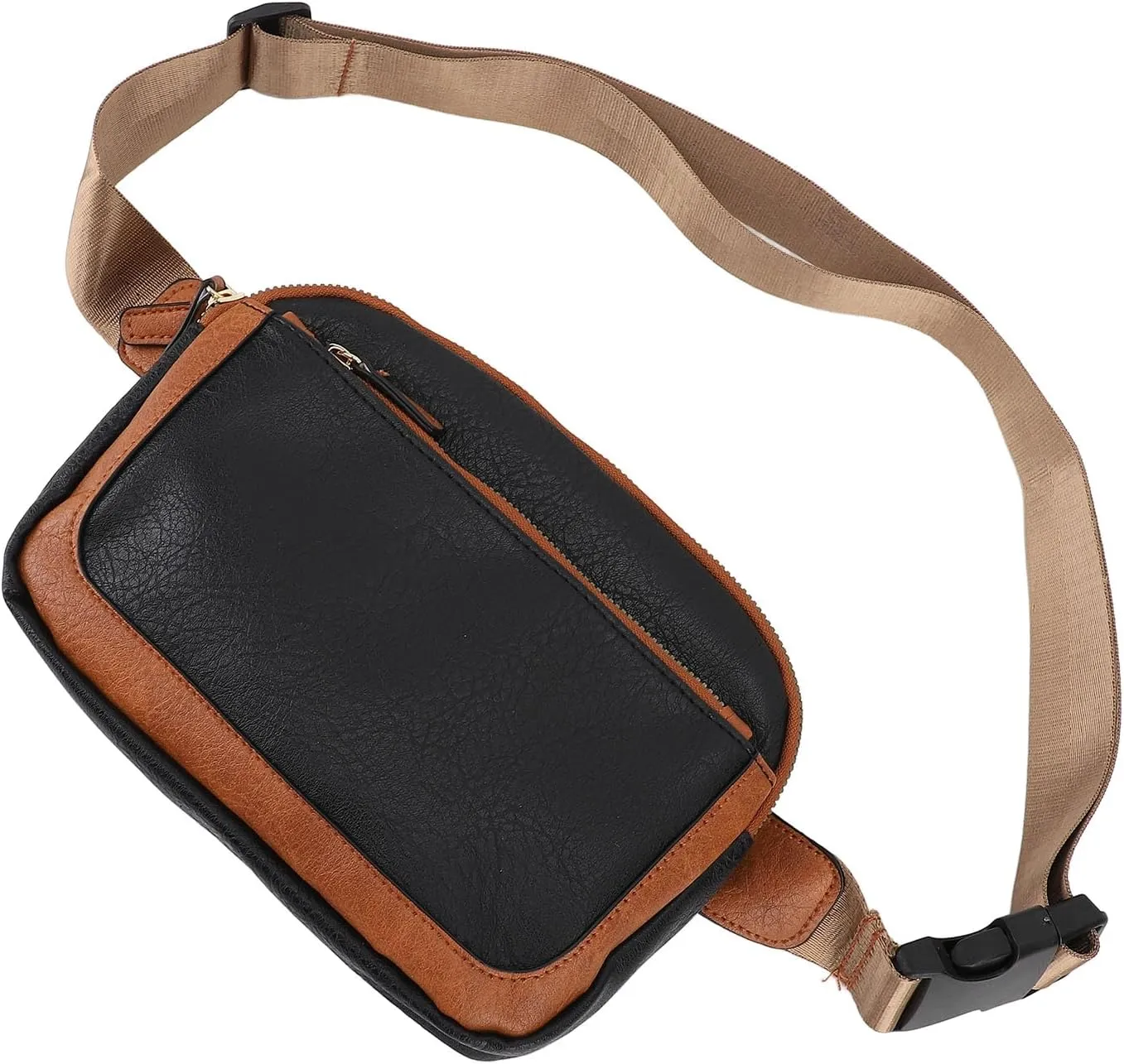 Belt Bag, Artificial PU Stylish Adjustable Strap Waist Pack for Travel (Black Brown)