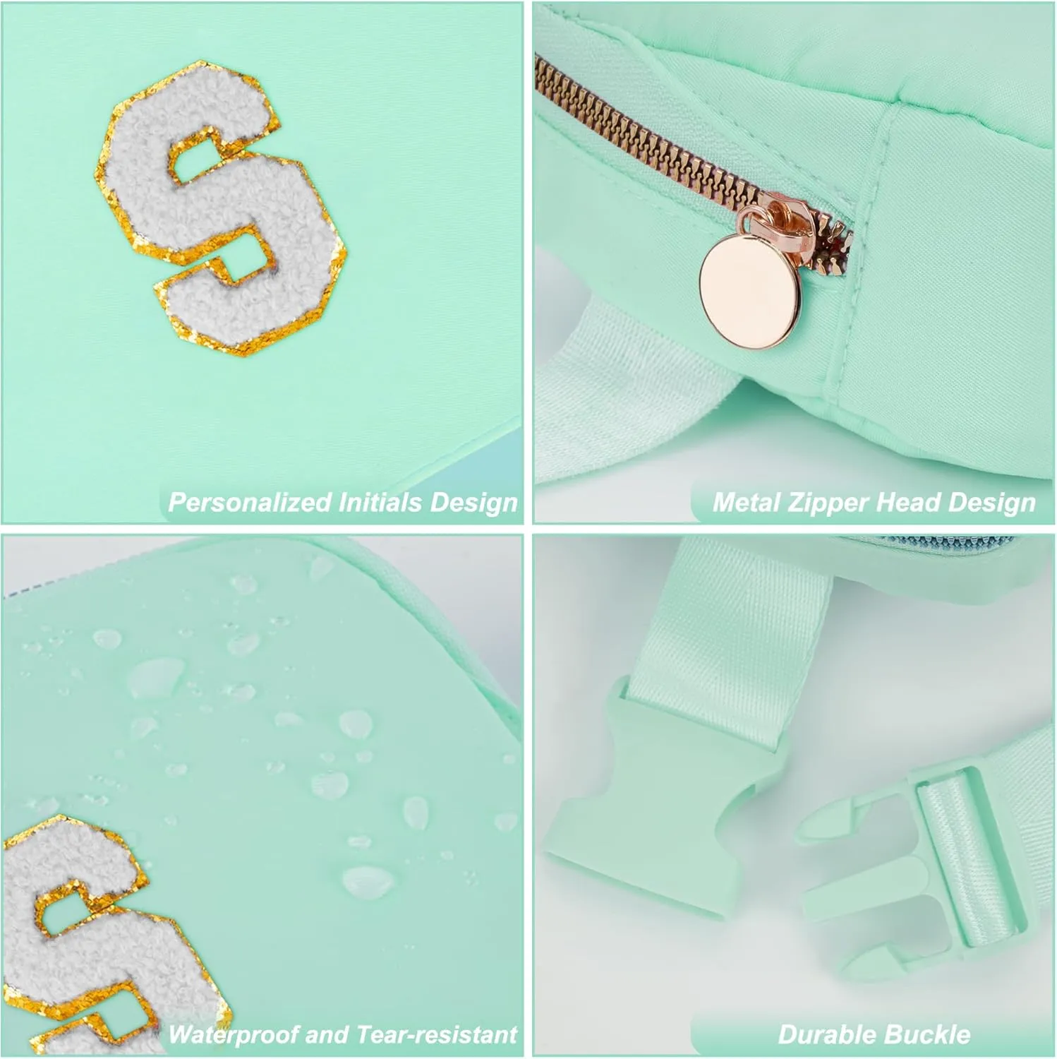 Belt Bag Fanny Pack Crossbody Bags with Initials Cute Stuff Birthday Gifts for Teenager Girls Trendy Stuff for Teens - White S,Light Green Bag
