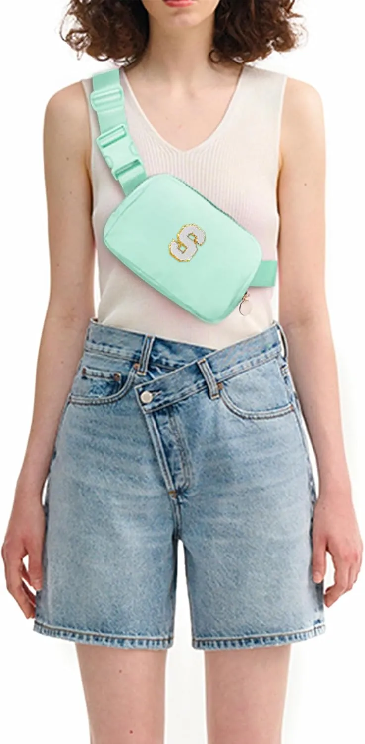 Belt Bag Fanny Pack Crossbody Bags with Initials Cute Stuff Birthday Gifts for Teenager Girls Trendy Stuff for Teens - White S,Light Green Bag