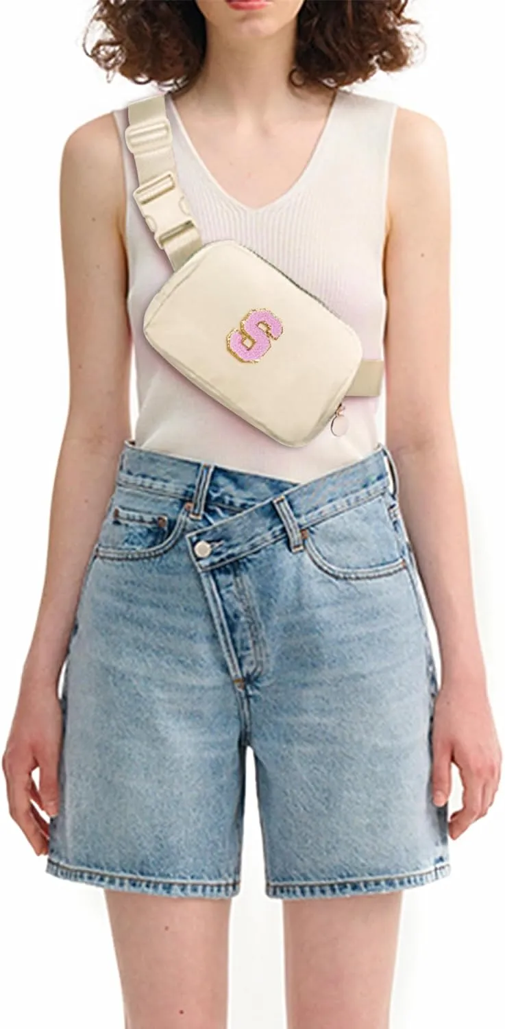 Belt Bag Fanny Pack Crossbody Bags with Initials Letter Patch Cute Stuff Birthday Gifts for Teenager Girls Trendy Stuff for Teens | Khaki,S