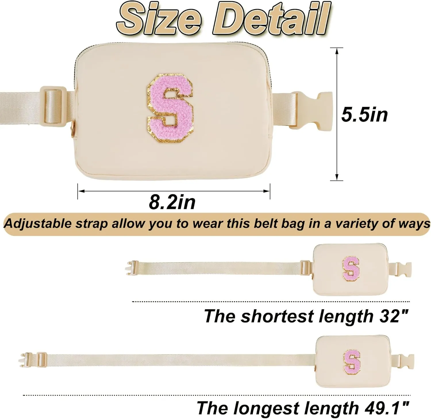 Belt Bag Fanny Pack Crossbody Bags with Initials Letter Patch Cute Stuff Birthday Gifts for Teenager Girls Trendy Stuff for Teens | Khaki,S