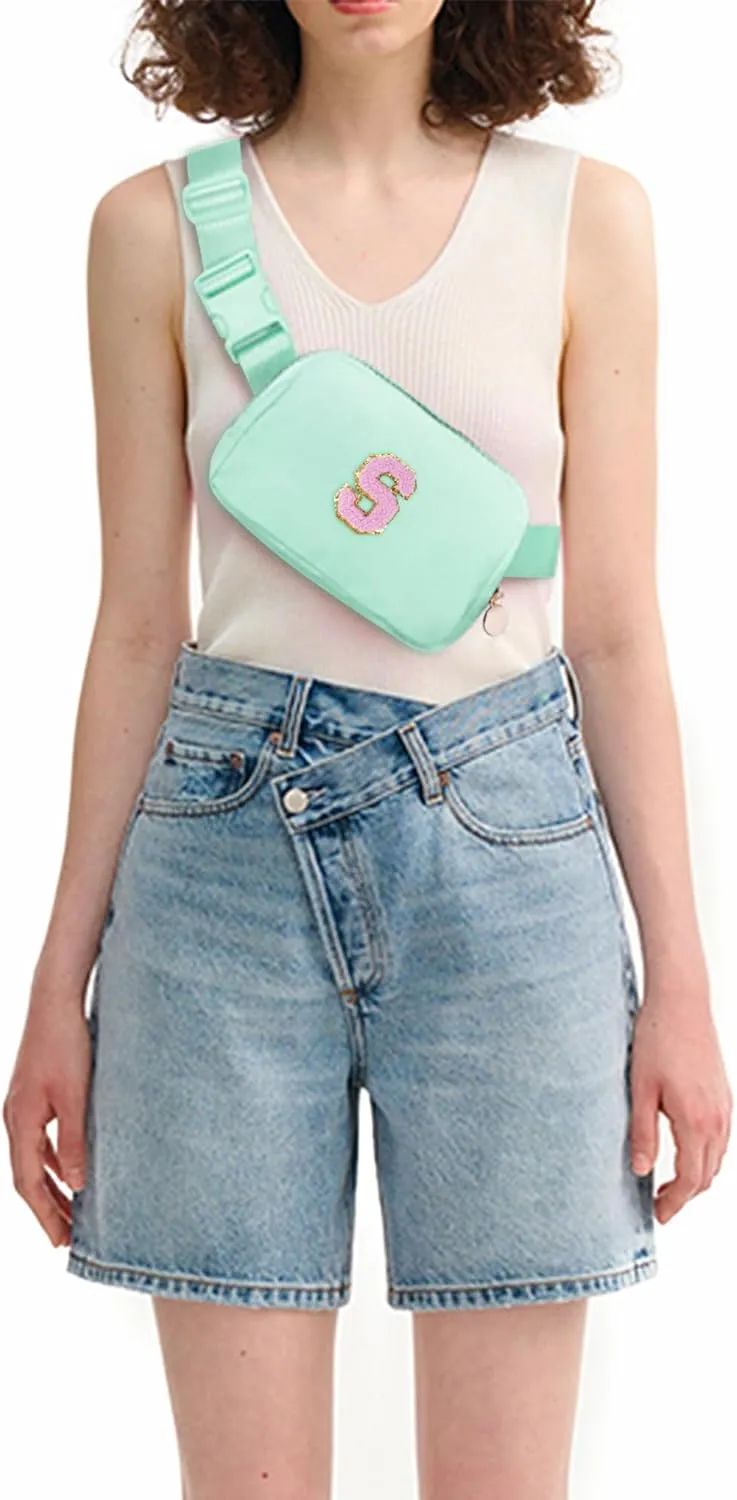 Belt Bag Fanny Pack Crossbody Bags with Initials Letter Patch Cute Stuff Birthday Gifts for Teenager Girls Trendy Stuff for Teens | Light Green,S