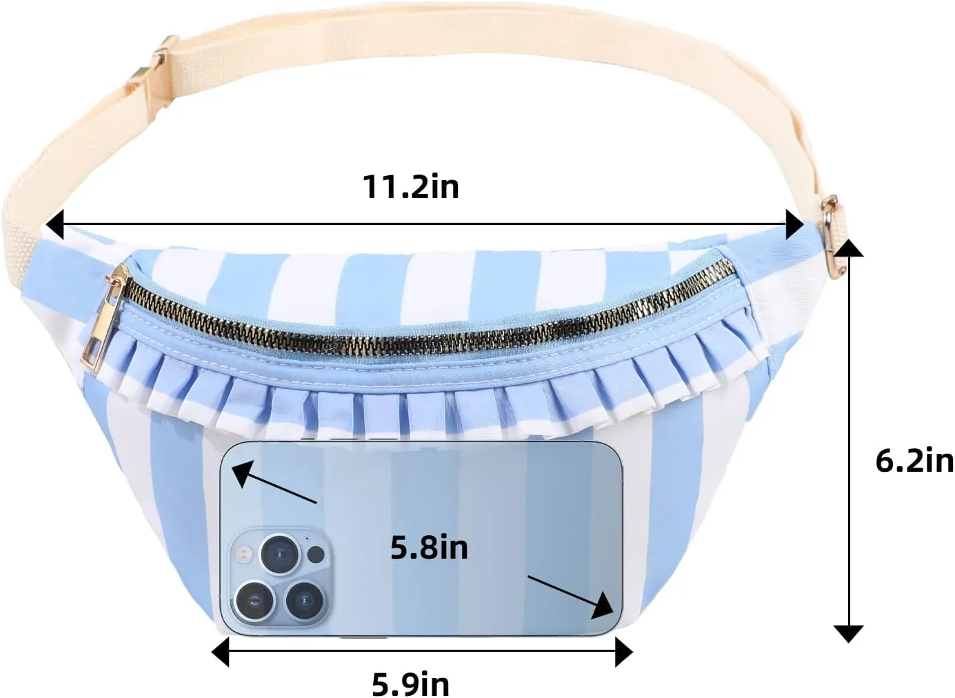 Belt Bag for Women Gingham Ruffle Crossbody Fanny Pack with Adjustable Strap,Mini Fashion Waist Pack Bag Bum bag for Traveling Hiking Cycling Running Casual (Blue) ﻿ ﻿
