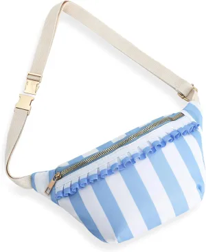 Belt Bag for Women Gingham Ruffle Crossbody Fanny Pack with Adjustable Strap,Mini Fashion Waist Pack Bag Bum bag for Traveling Hiking Cycling Running Casual (Blue) ﻿ ﻿