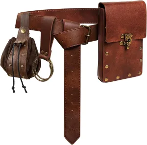 Belt Pouch Waist Bag Fanny Pack Steampunk Phone Holder Casual Medieval Renaissance Cosplay Costume Accessories (2Pouch-Brown)