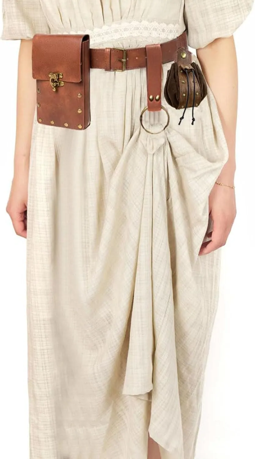Belt Pouch Waist Bag Fanny Pack Steampunk Phone Holder Casual Medieval Renaissance Cosplay Costume Accessories (2Pouch-Brown)