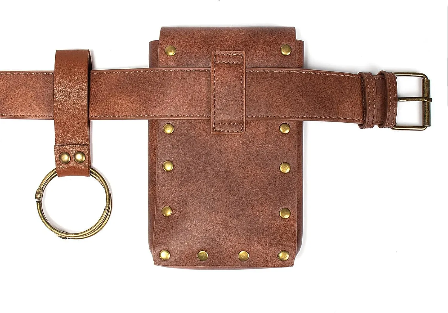 Belt Pouch Waist Bag Fanny Pack Steampunk Phone Holder Casual Medieval Renaissance Cosplay Costume Accessories (2Pouch-Brown)
