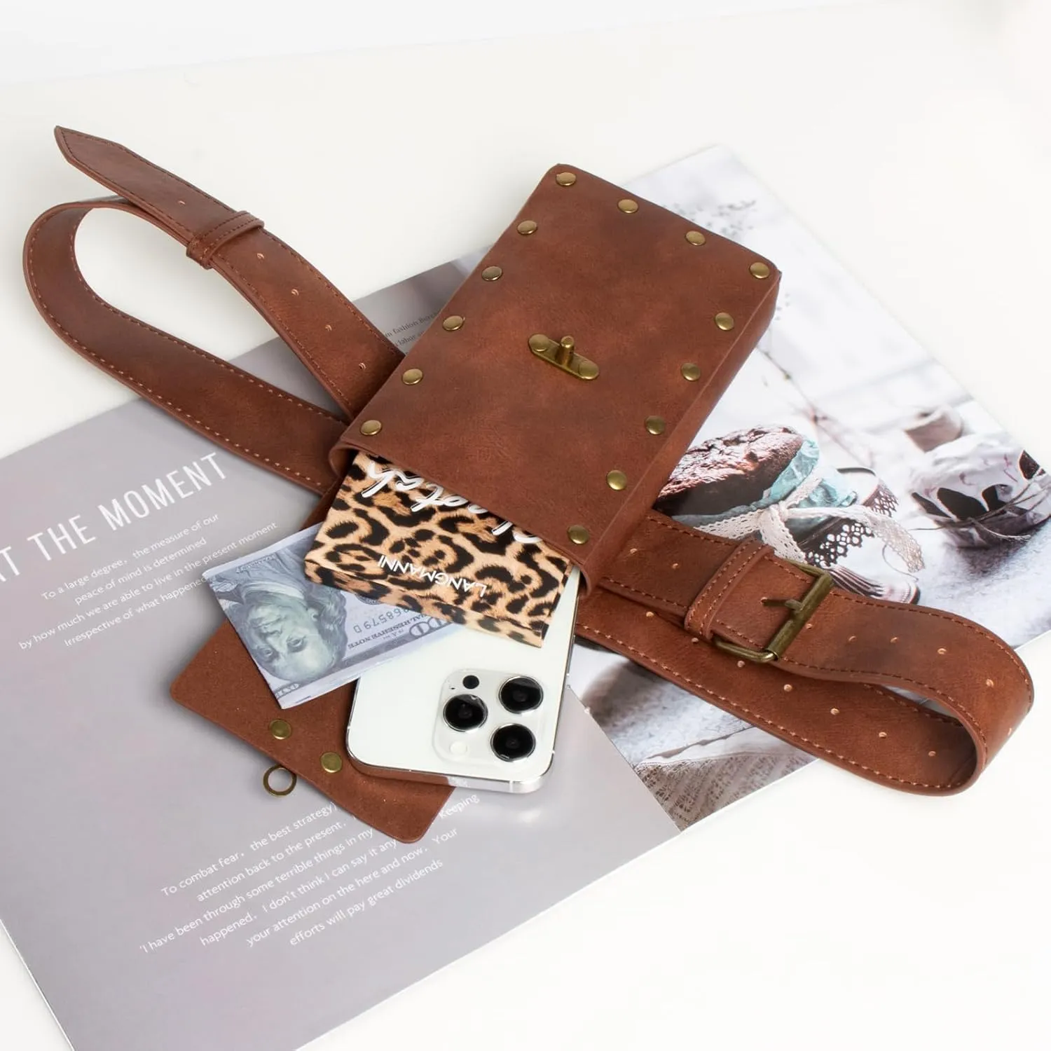 Belt Pouch Waist Bag Fanny Pack Steampunk Phone Holder Casual Medieval Renaissance Cosplay Costume Accessories (2Pouch-Brown)