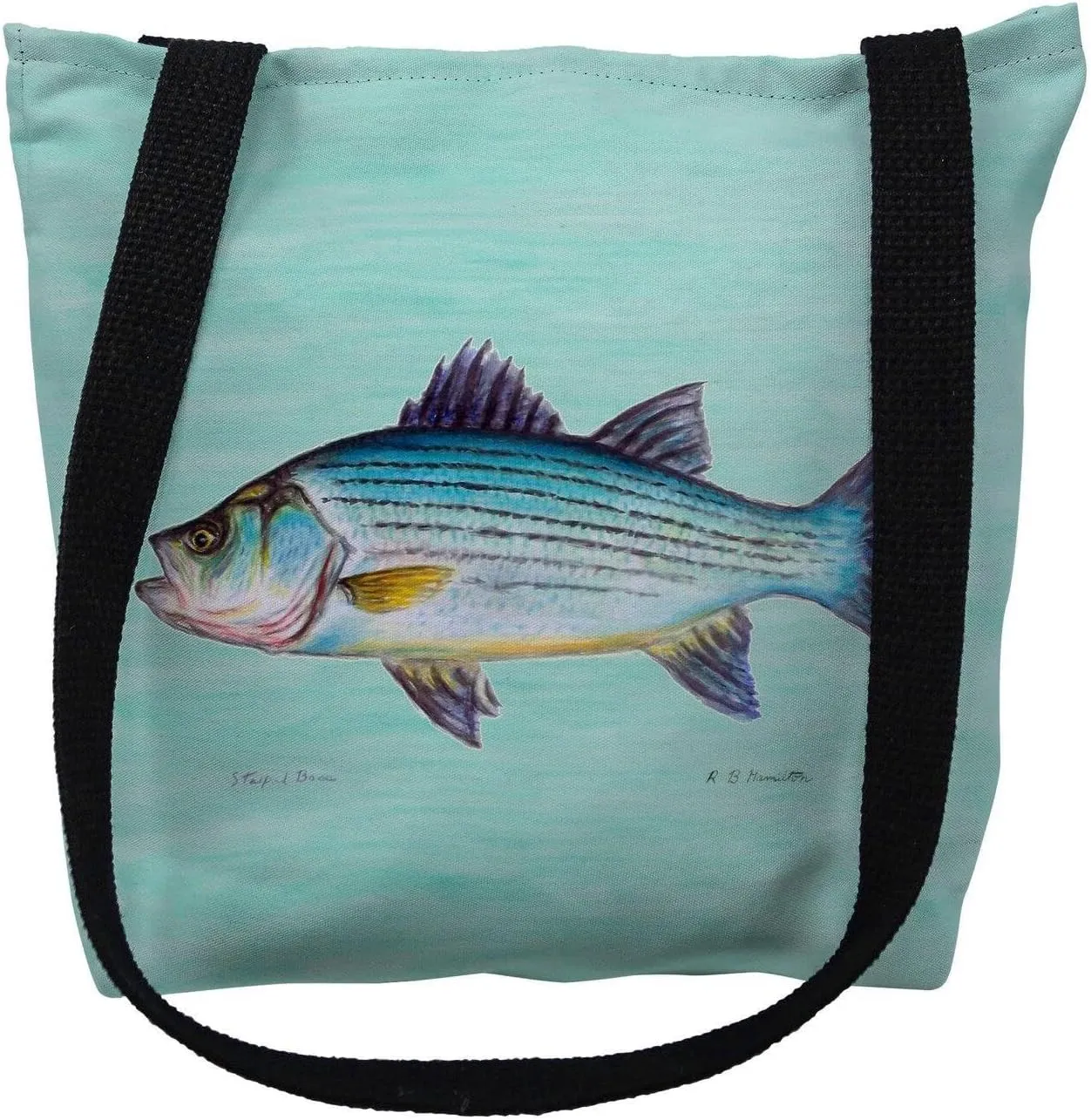 Betsy Drake Striped Bass on Aqua Medium Tote Bag 16x16