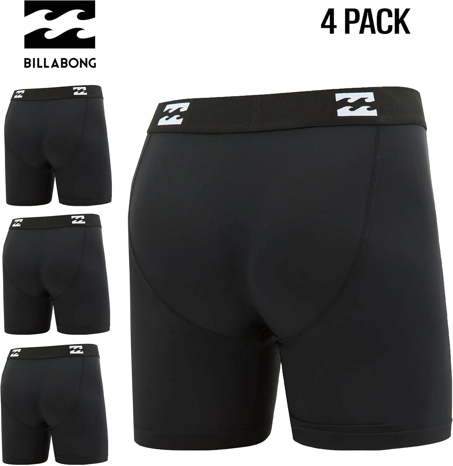 Billabong Mens Boxer Briefs 4 Pack Long Leg Performance Compression Shorts Mens Underwear 7.5” Inseam