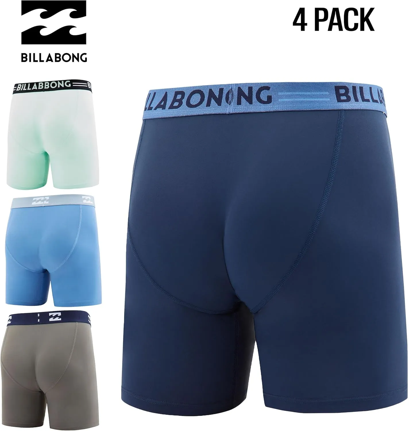 Billabong Mens Boxer Briefs 4 Pack Long Leg Performance Compression Shorts Mens Underwear 7.5” Inseam