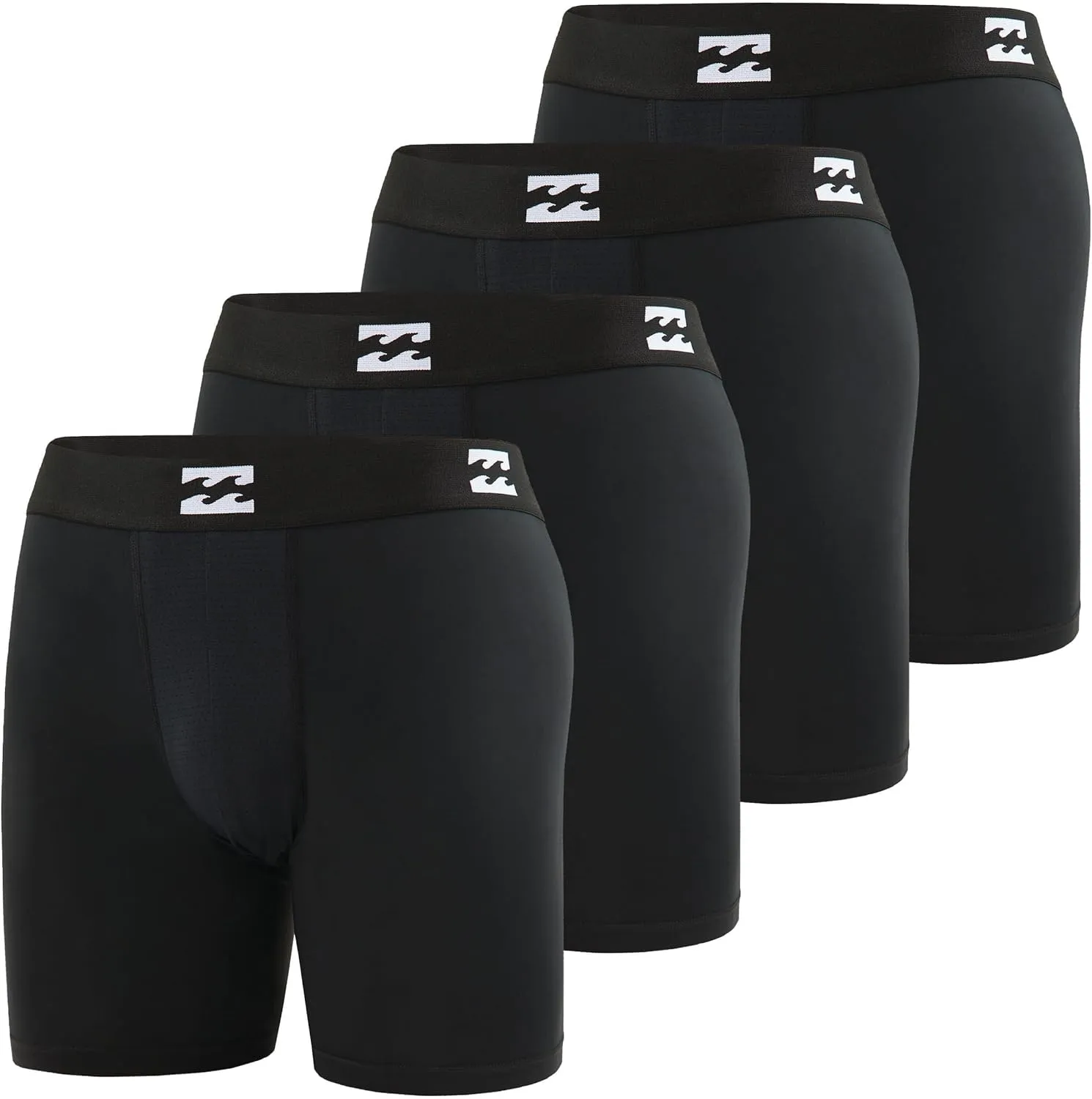 Billabong Mens Boxer Briefs 4 Pack Long Leg Performance Compression Shorts Mens Underwear 7.5” Inseam