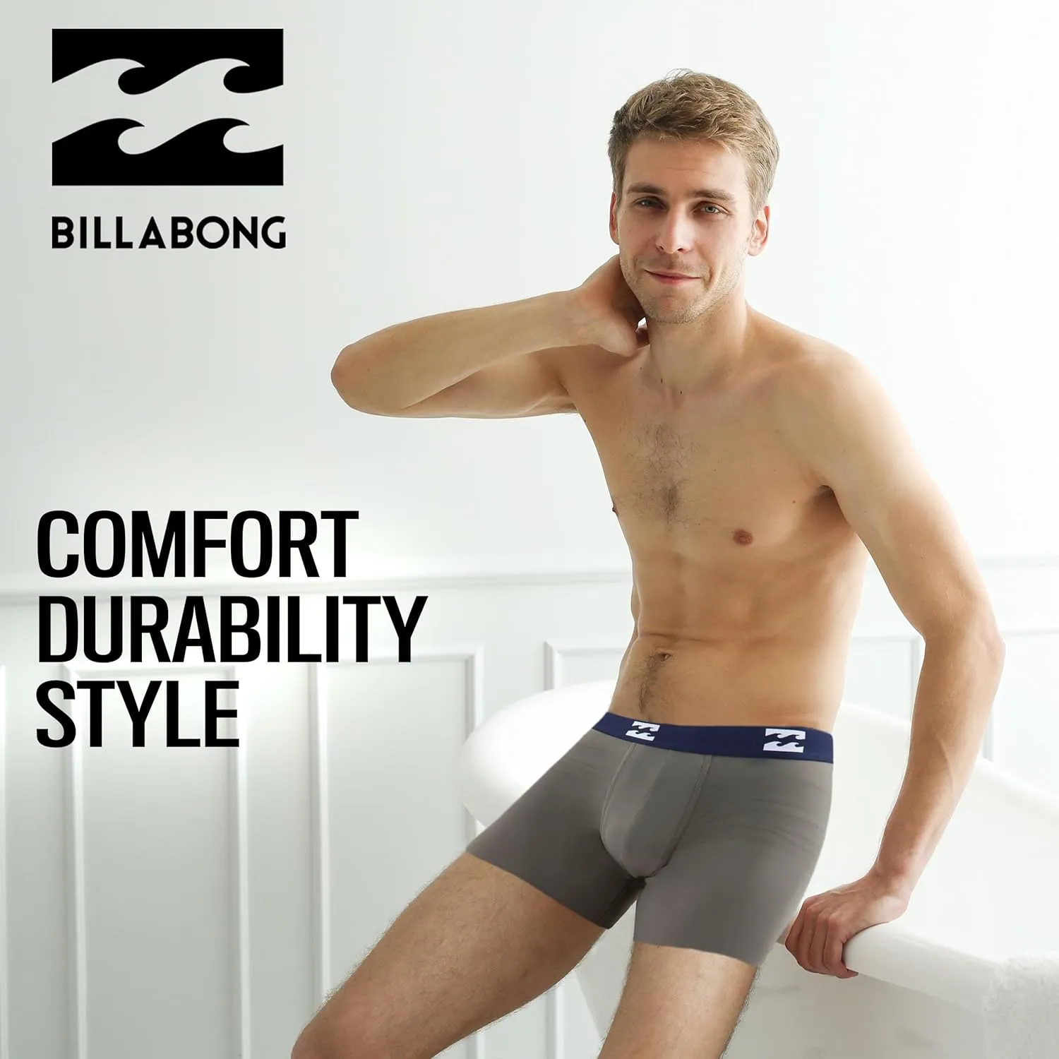 Billabong Mens Boxer Briefs 4 Pack Long Leg Performance Compression Shorts Mens Underwear 7.5” Inseam