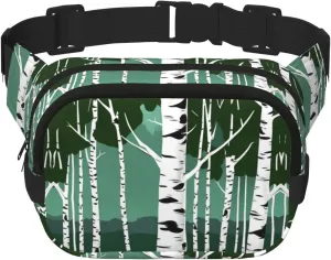 Birch Trees Print Waist Purse Square Double Layer Waist Bag Unisex Workout Crossbody Designer Bag