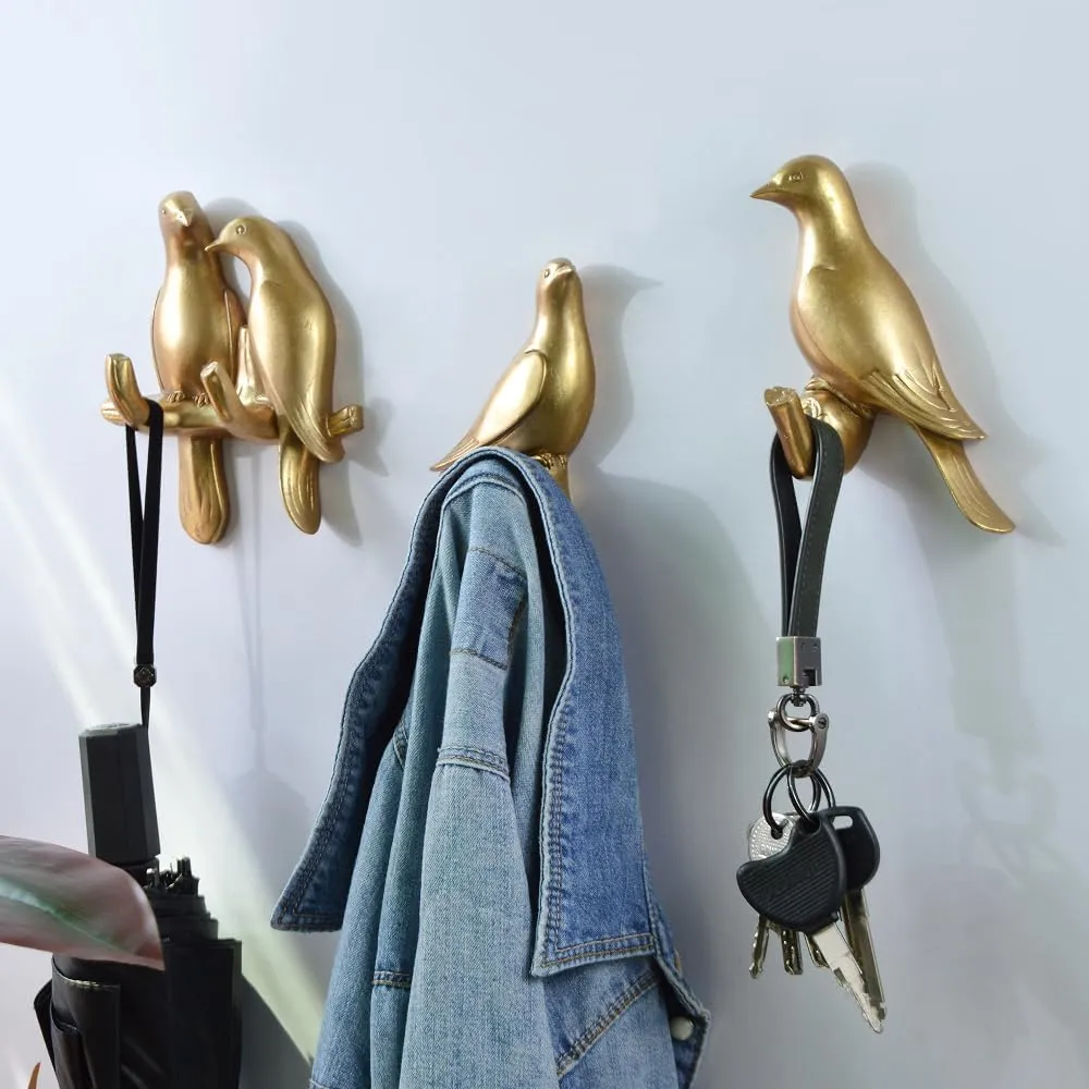 Bird Coat Hooks,Animal Wall Hook,Exquisite Decorative Wall Hooks for Hanging Hats Jacket Bags Closets Towels Keys Scarf Home Kitchen Wall Hangers Easy Installation Versatile (Golden, M)