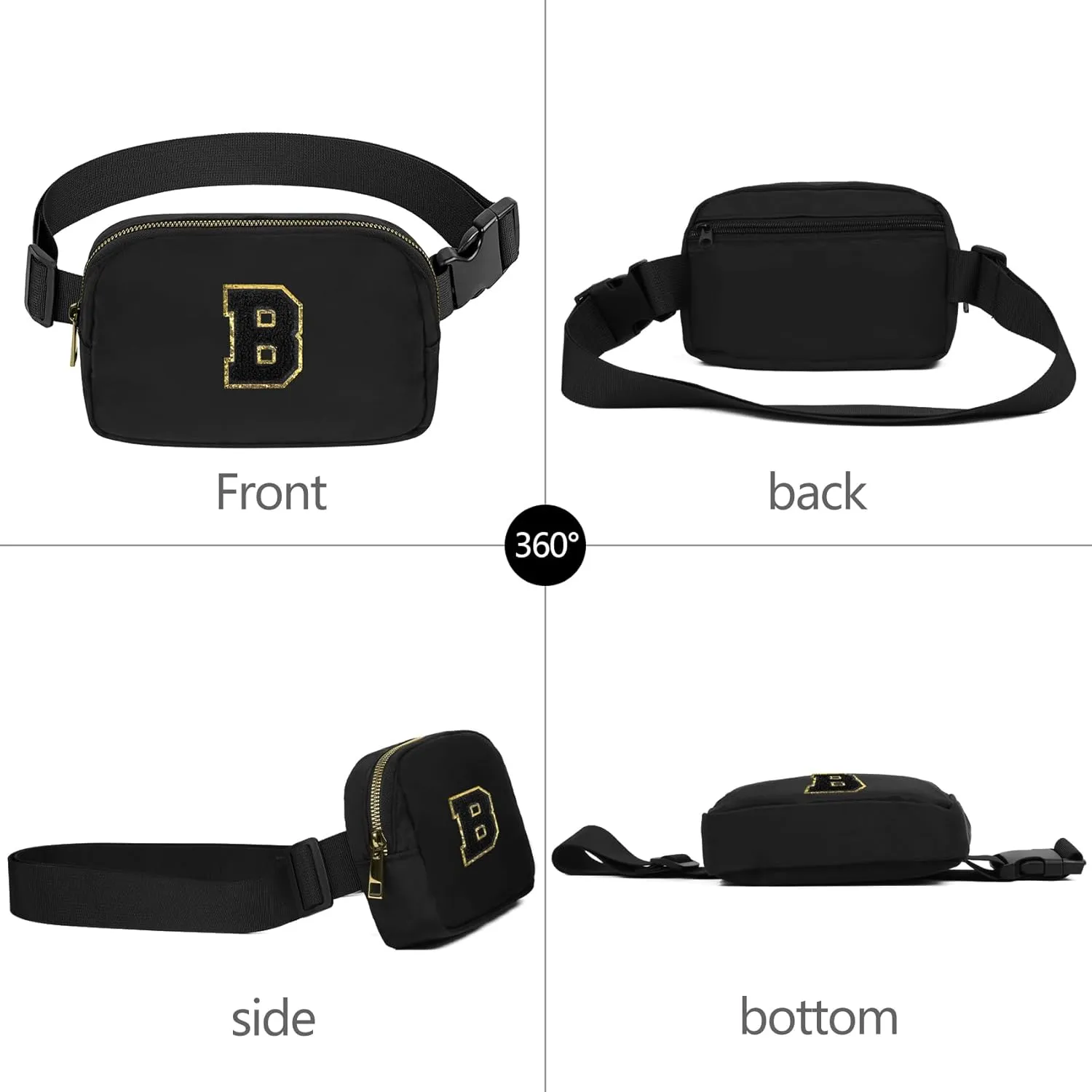 Birthday Gifts Christmas Personalized Gift for 4 5 6 7 8 9 10 11 12 13 14 Year old Girls Teen Sister Kid Initial Letter Fanny Pack Trendy Stuff Crossbody Bag Black Letter B