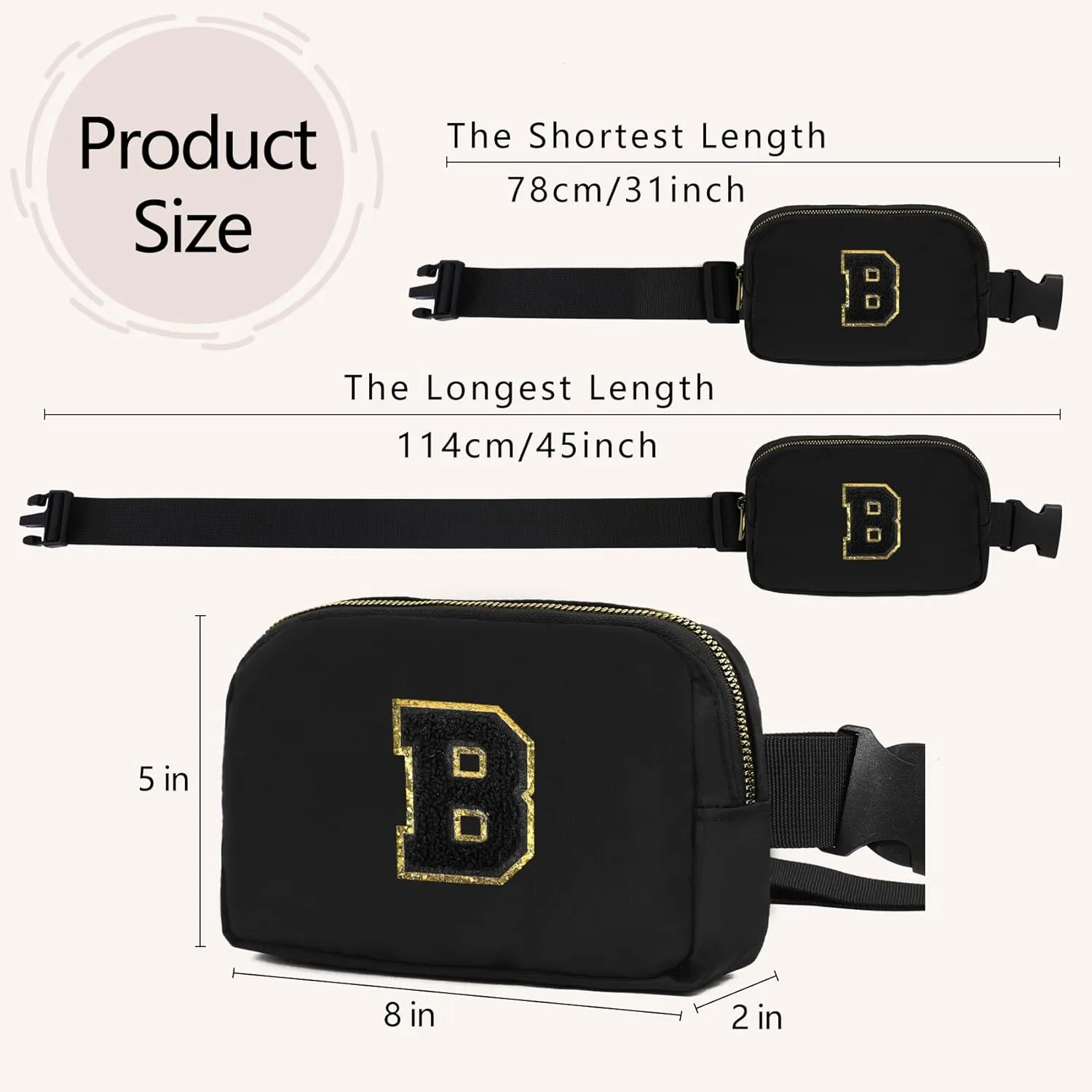 Birthday Gifts Christmas Personalized Gift for 4 5 6 7 8 9 10 11 12 13 14 Year old Girls Teen Sister Kid Initial Letter Fanny Pack Trendy Stuff Crossbody Bag Black Letter B