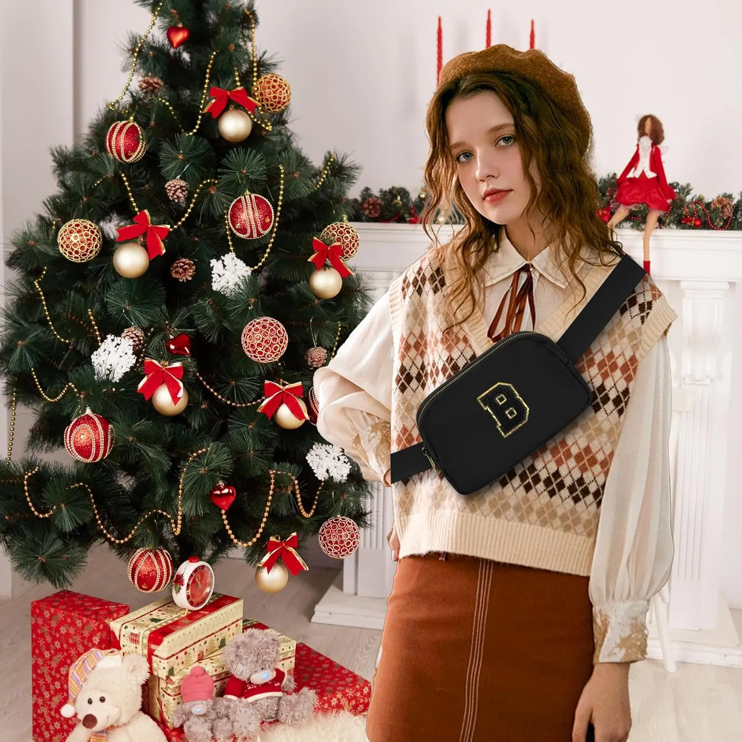 Birthday Gifts Christmas Personalized Gift for 4 5 6 7 8 9 10 11 12 13 14 Year old Girls Teen Sister Kid Initial Letter Fanny Pack Trendy Stuff Crossbody Bag Black Letter B