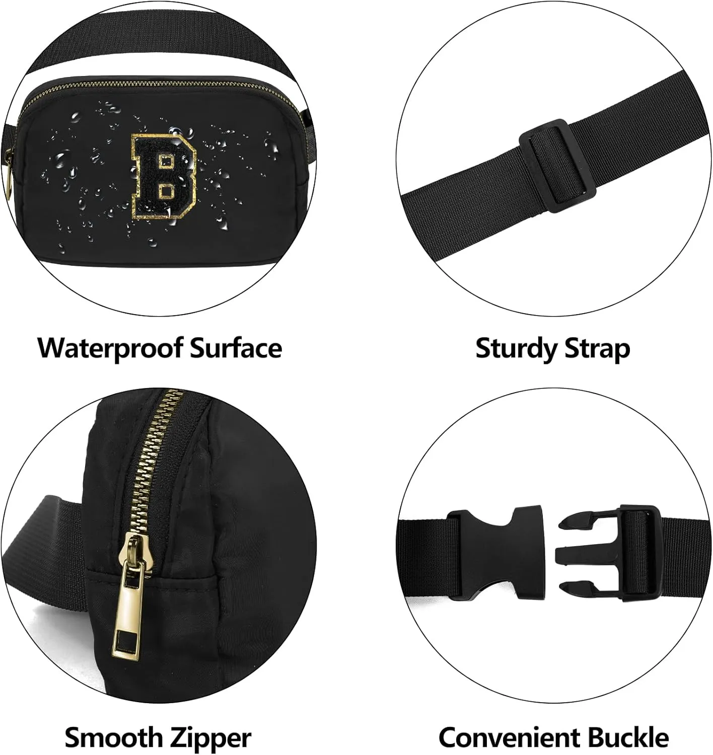 Birthday Gifts Christmas Personalized Gift for 4 5 6 7 8 9 10 11 12 13 14 Year old Girls Teen Sister Kid Initial Letter Fanny Pack Trendy Stuff Crossbody Bag Black Letter B