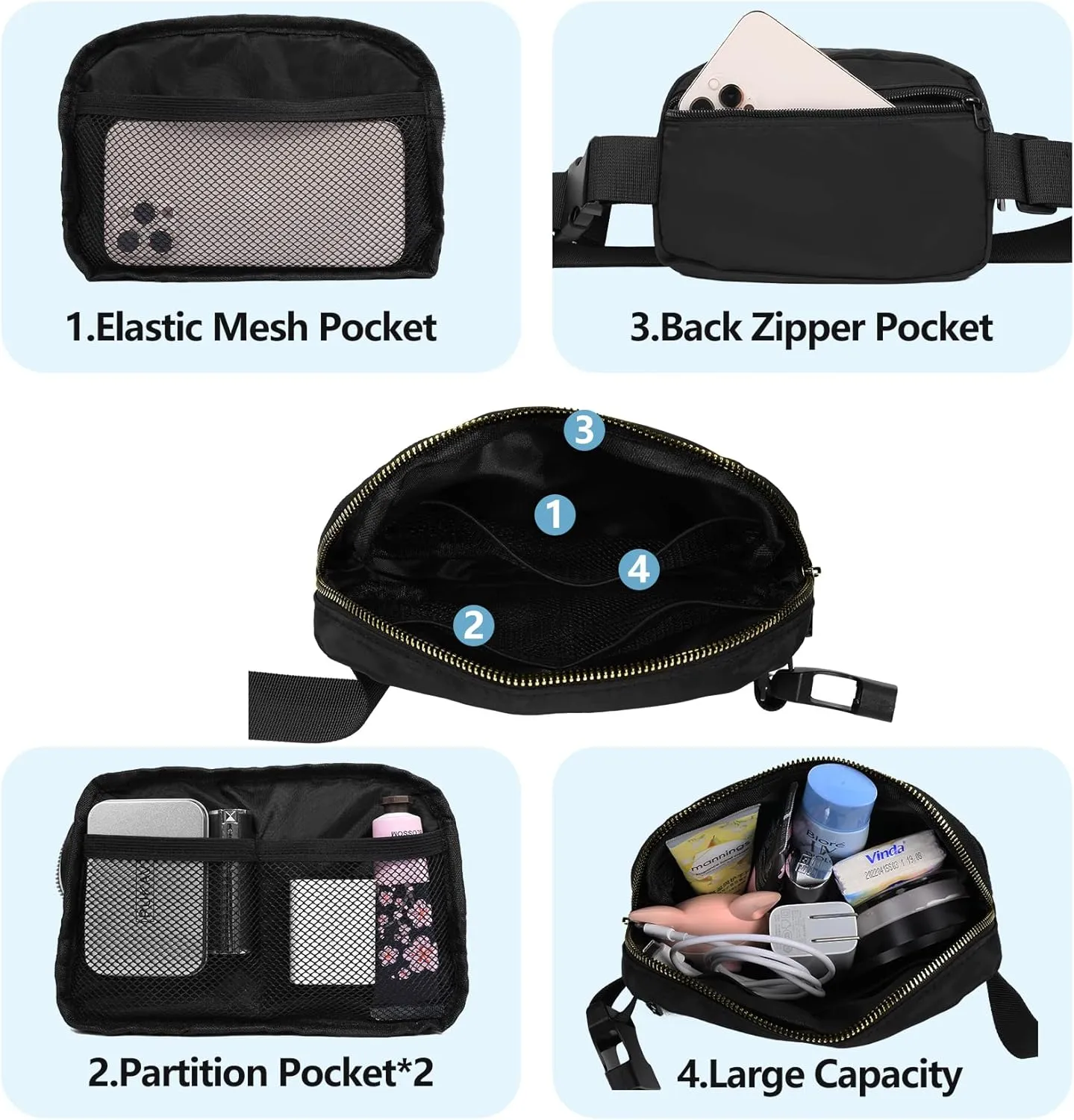 Birthday Gifts Christmas Personalized Gift for 4 5 6 7 8 9 10 11 12 13 14 Year old Girls Teen Sister Kid Initial Letter Fanny Pack Trendy Stuff Crossbody Bag Black Letter B