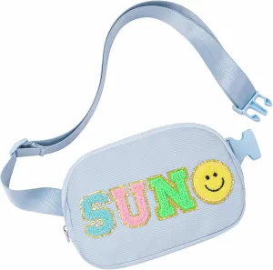 Birthday Gifts for 4 5 6 7 8 9 10 11 12 13 Year Old Girls,Easter Gifts for Teens Kids Daughter Sister Her,Letter Patch Fanny Pack Crossbody Bag Belt Bag Cute Trendy Stuff (Blue)