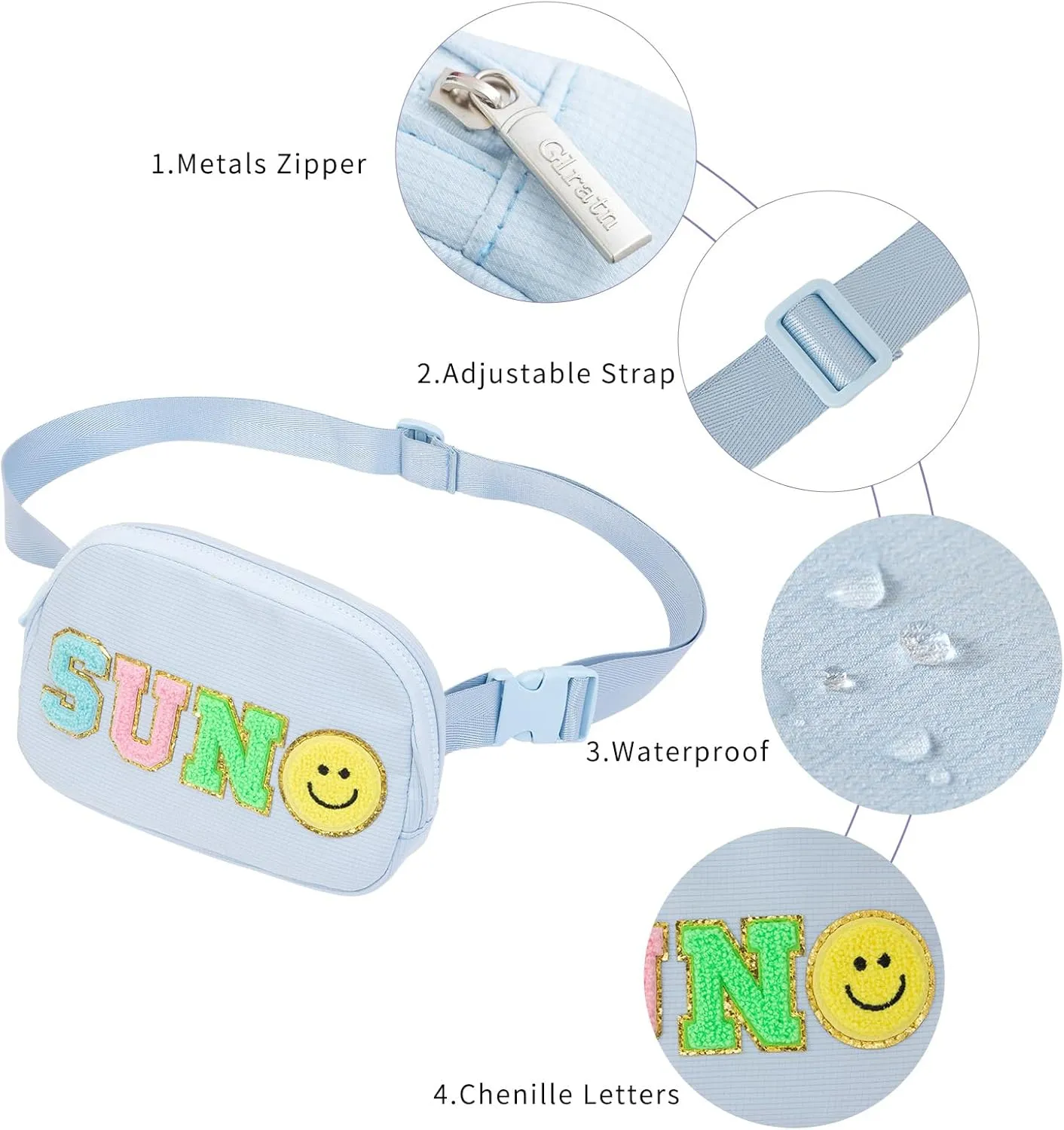Birthday Gifts for 4 5 6 7 8 9 10 11 12 13 Year Old Girls,Easter Gifts for Teens Kids Daughter Sister Her,Letter Patch Fanny Pack Crossbody Bag Belt Bag Cute Trendy Stuff (Blue)