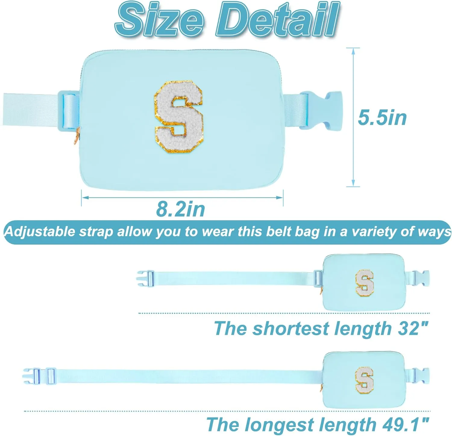 Birthday Gifts for 4 5 6 7 8 9 10 11 12 Year Old Girls,Gifts for Teens Kids Daughter Sister Her,Fanny Pack Belt Bag Crossbody Bags Cute Stuff for Girls Women Teen | Initial White S,Blue Bag