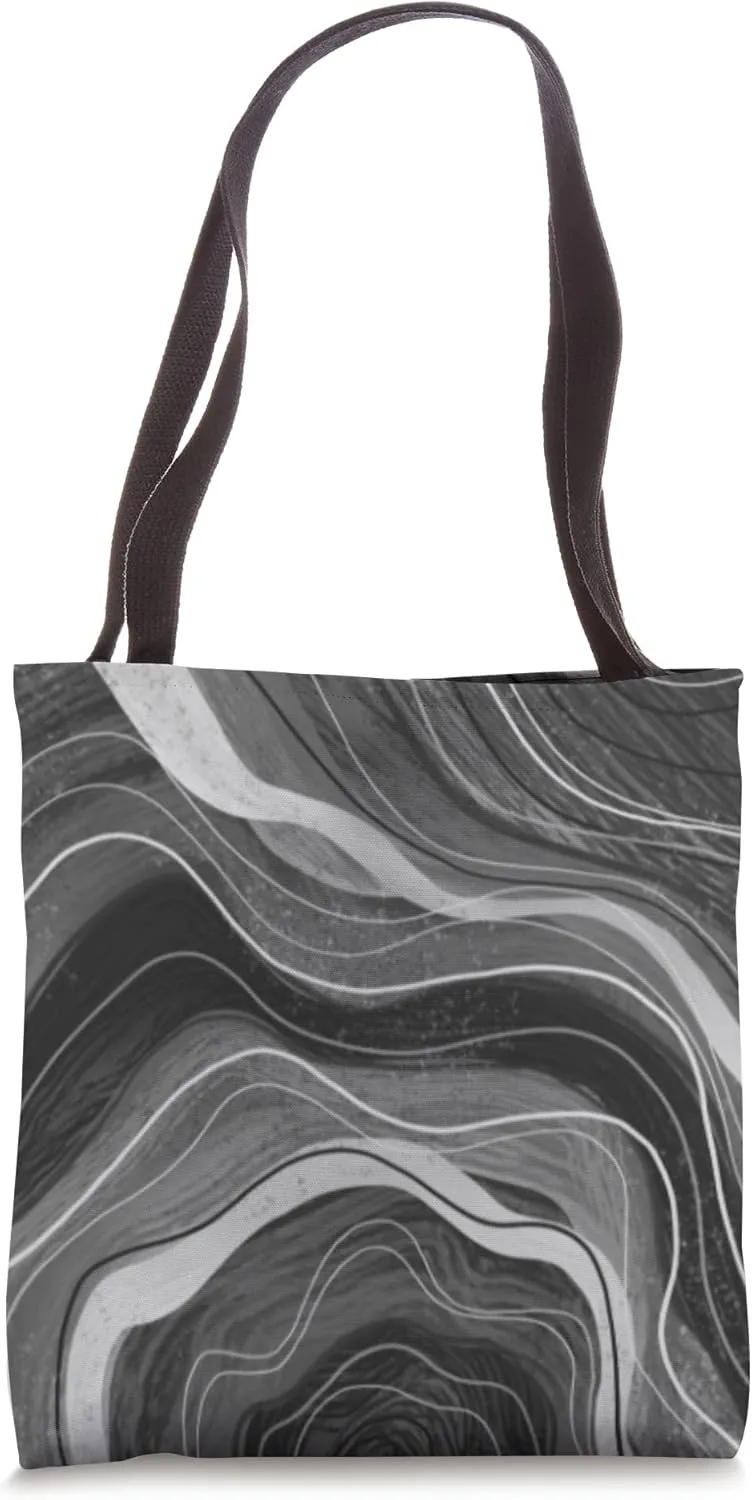 Black And White Striped Topography Abstract Waves Tote Bag