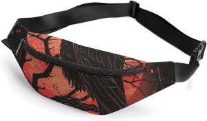 Black Crow Raven Crossbody Fanny Pack Waist Packs Adjustable Shoulder Bags Sling Bag for Hiking Running Cycling