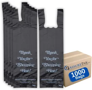 Black Printed HDPE Liquor T-Shirt Bags - 6"x4"x20" - 1000 Bags - 25 microns - Black - 6420HDBWP