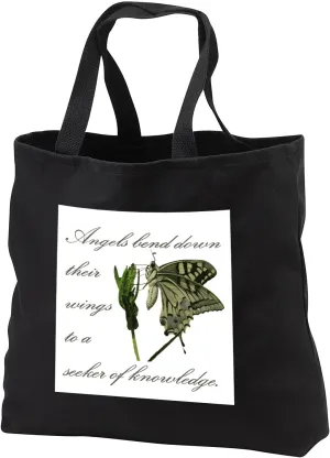 Black Tote Bag 14w x 14h x 3d - Angels Bend Down Their Wings To A Seeker Of Knowledge Greeting Card - Angels