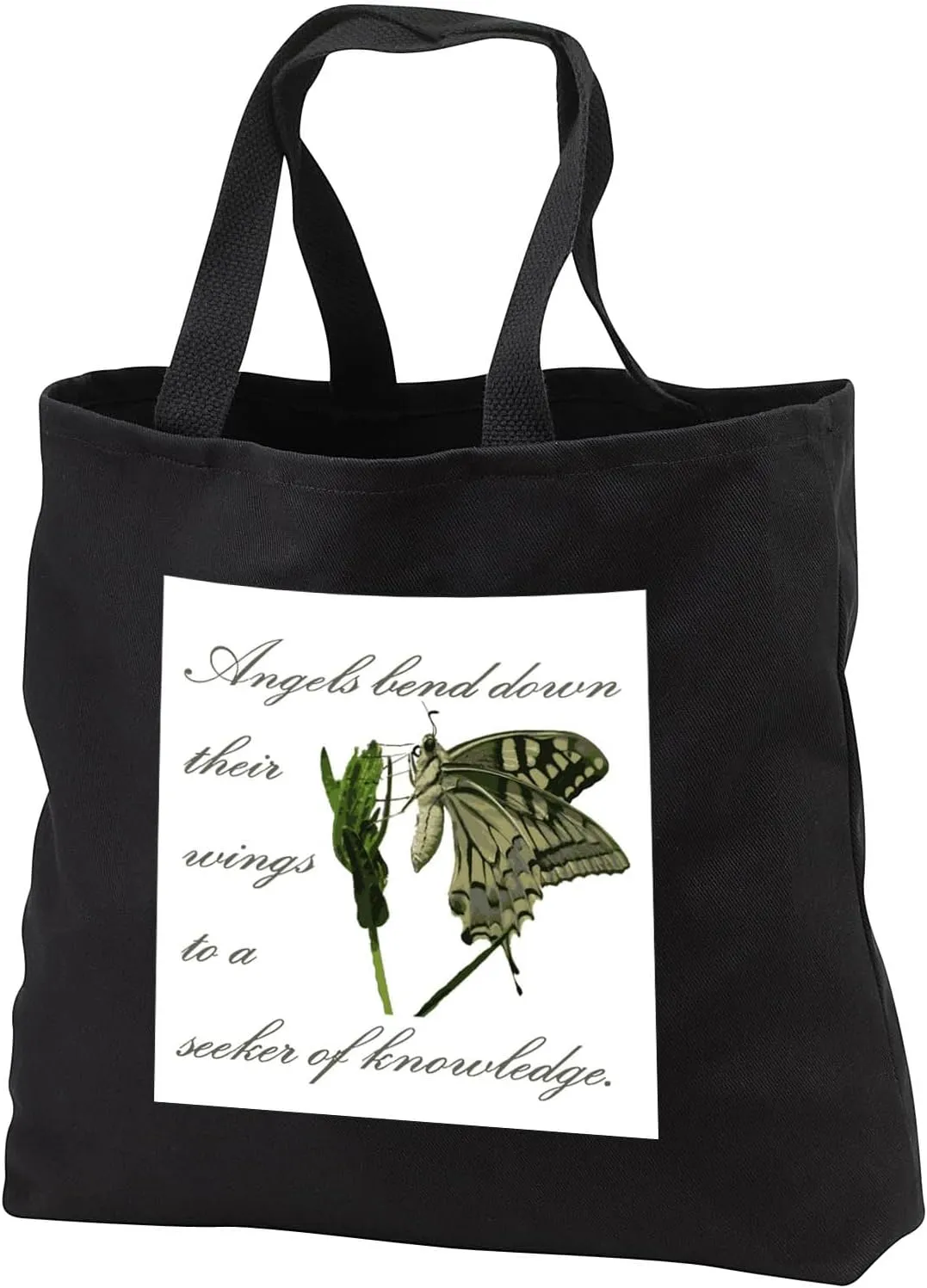 Black Tote Bag 14w x 14h x 3d - Angels Bend Down Their Wings To A Seeker Of Knowledge Greeting Card - Angels