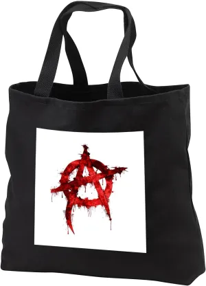 Black Tote Bag 14w x 14h x 3d - Anti-government anarchy grafetti symbol in dripping red paint. Creative Studios – Political