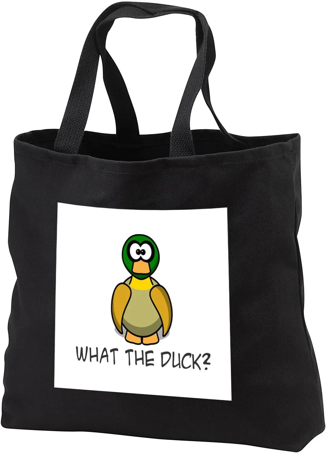 Black Tote Bag 14w x 14h x 3d - Bewildered Duck Says What the Duck Funny