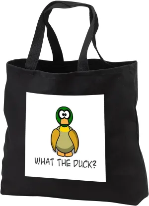 Black Tote Bag 14w x 14h x 3d - Bewildered Duck Says What the Duck Funny
