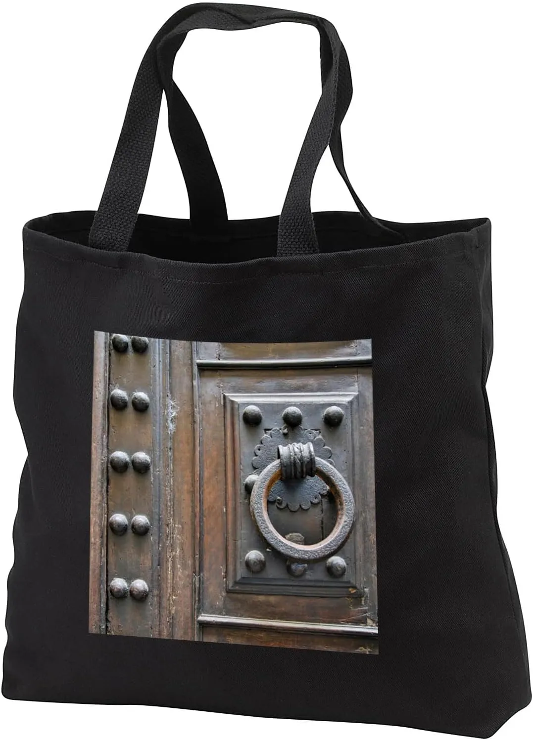 Black Tote Bag 14w x 14h x 3d - Italy, Florence, Door Knocker Architecture