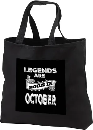 Black Tote Bag 14w x 14h x 3d - Legends are born in October. Birthday Sayings
