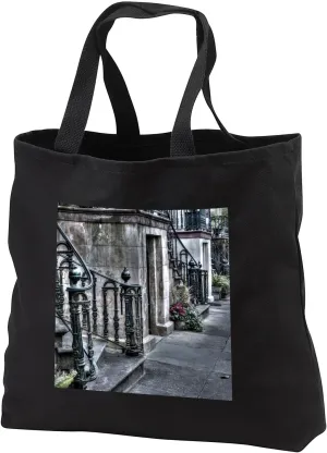 Black Tote Bag JUMBO 20w x 15h x 5d - Homes in the downtown area of Savannah, Georgia Cities