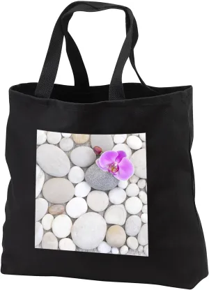 Black Tote Bag JUMBO 20w x 15h x 5d - Photo Of Orchid Flower On Grey Pebble Nature Photography