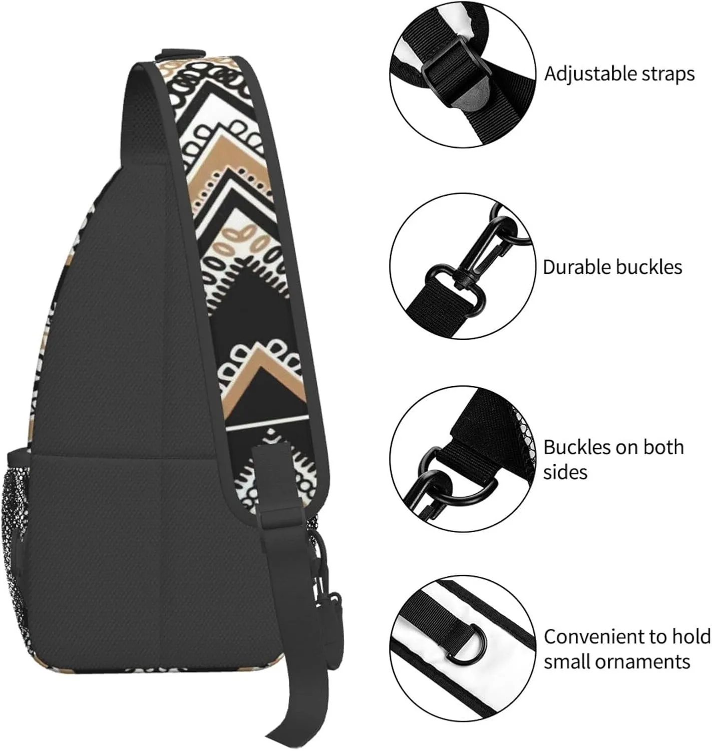 Black White Tan Zigzag Sling Bag Crossbody Backpack Sling Backpack Shoulder Bag For Women Men Cycling Hiking Travel