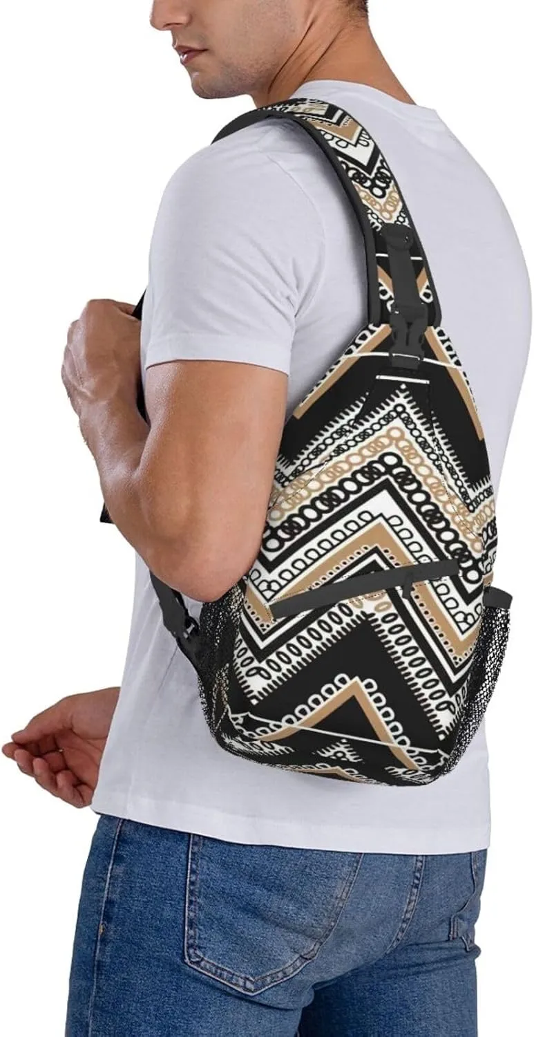 Black White Tan Zigzag Sling Bag Crossbody Backpack Sling Backpack Shoulder Bag For Women Men Cycling Hiking Travel