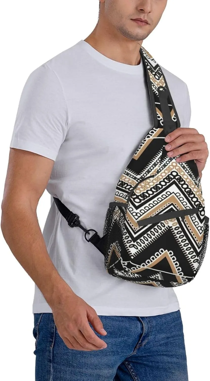 Black White Tan Zigzag Sling Bag Crossbody Backpack Sling Backpack Shoulder Bag For Women Men Cycling Hiking Travel