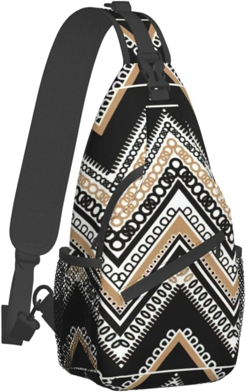 Black White Tan Zigzag Sling Bag Crossbody Backpack Sling Backpack Shoulder Bag For Women Men Cycling Hiking Travel