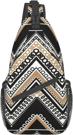 Black White Tan Zigzag Sling Bag Crossbody Backpack Sling Backpack Shoulder Bag For Women Men Cycling Hiking Travel