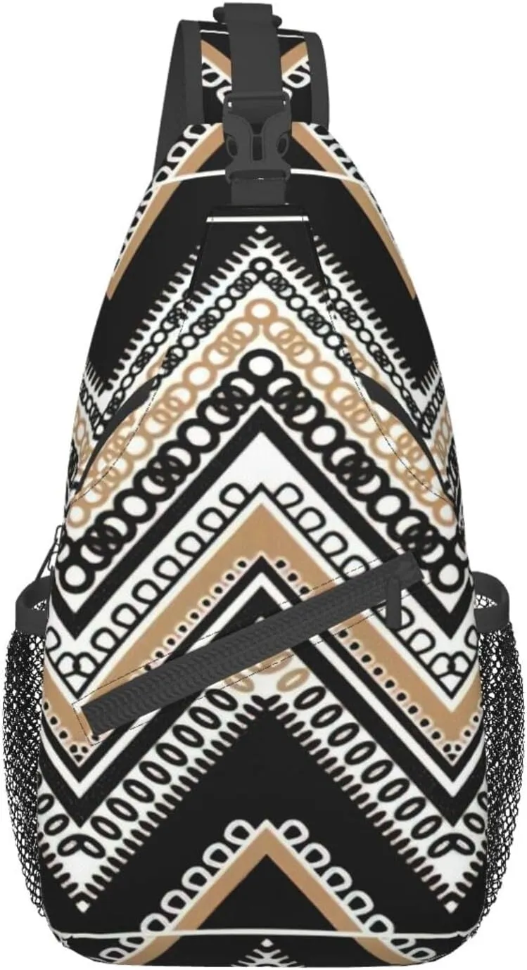 Black White Tan Zigzag Sling Bag Crossbody Backpack Sling Backpack Shoulder Bag For Women Men Cycling Hiking Travel