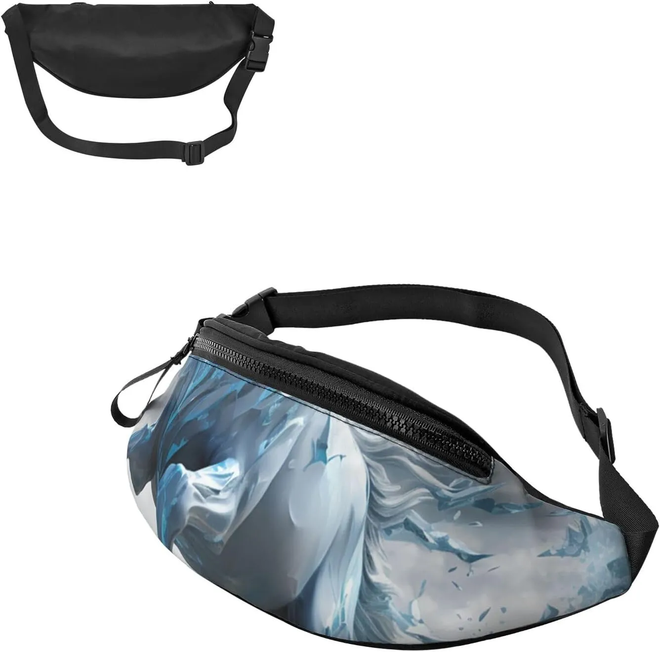 Blue Ice Horse Fanny Pack for Women Men Waist Bag Waterproof Belt Bag with Adjustable Strap