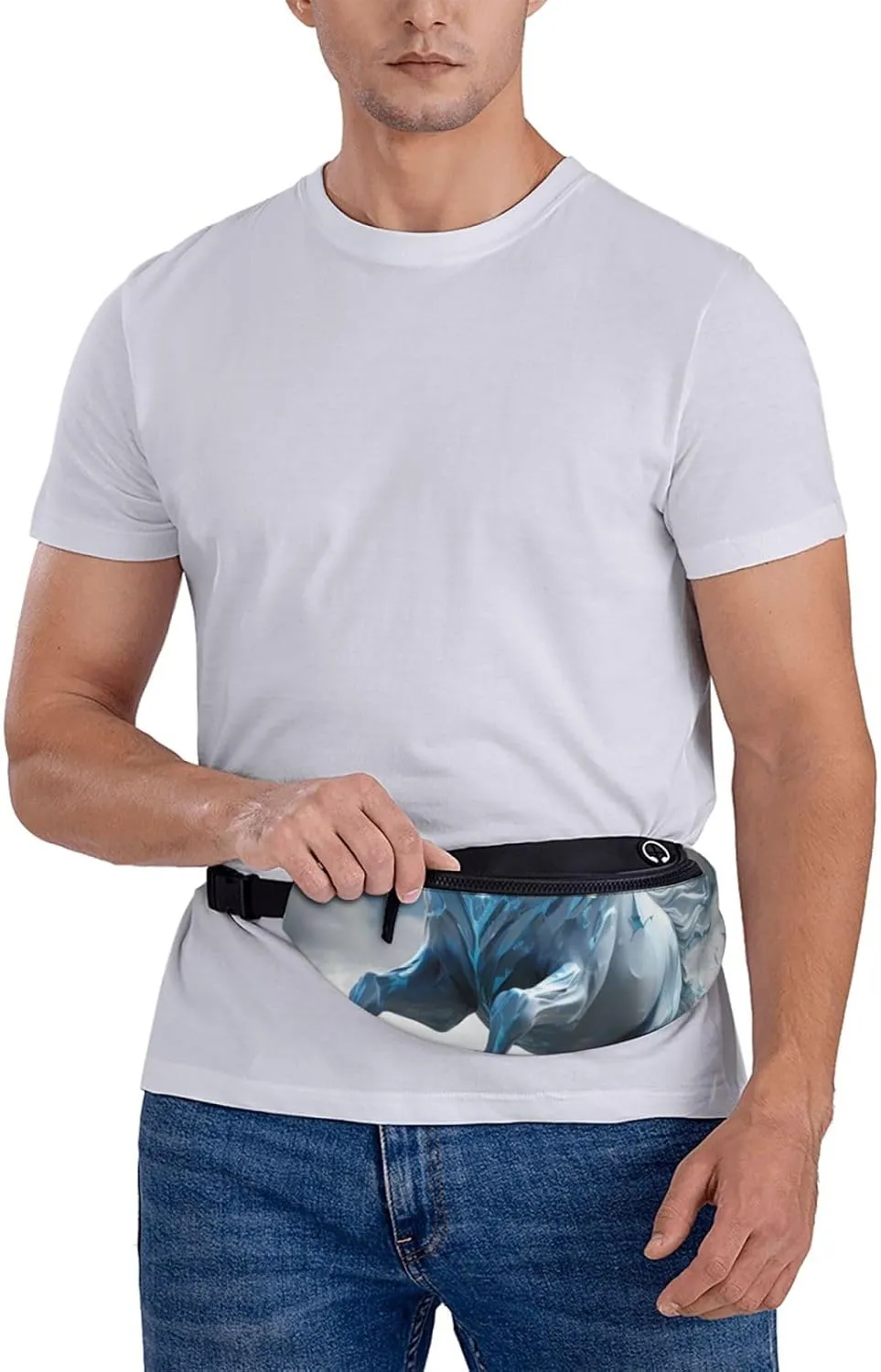 Blue Ice Horse Fanny Pack for Women Men Waist Bag Waterproof Belt Bag with Adjustable Strap