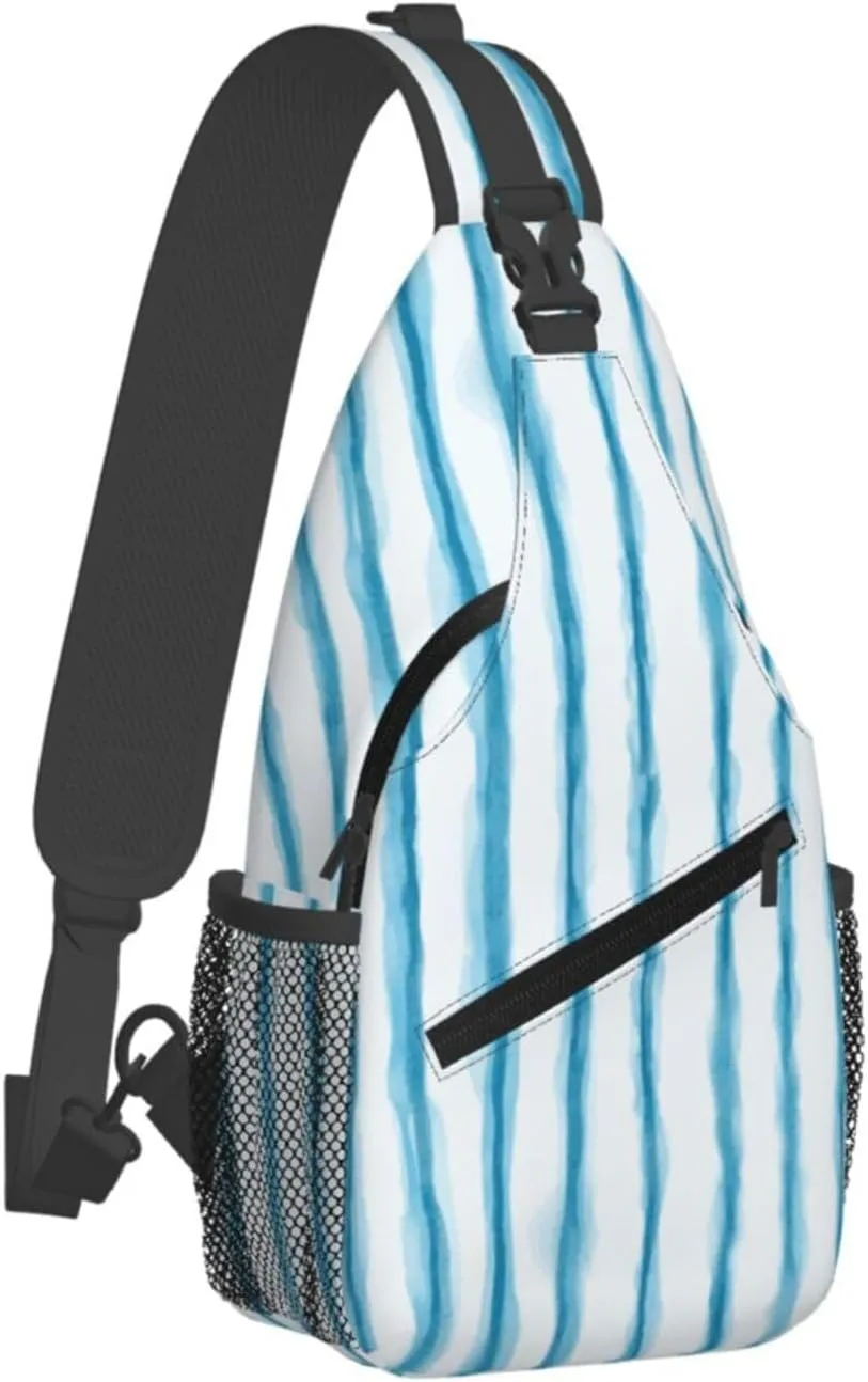 Blue Stripe Crossbody Sling Backpack Sling Bag Adjustable Chest Shoulder Daypack For Women Men