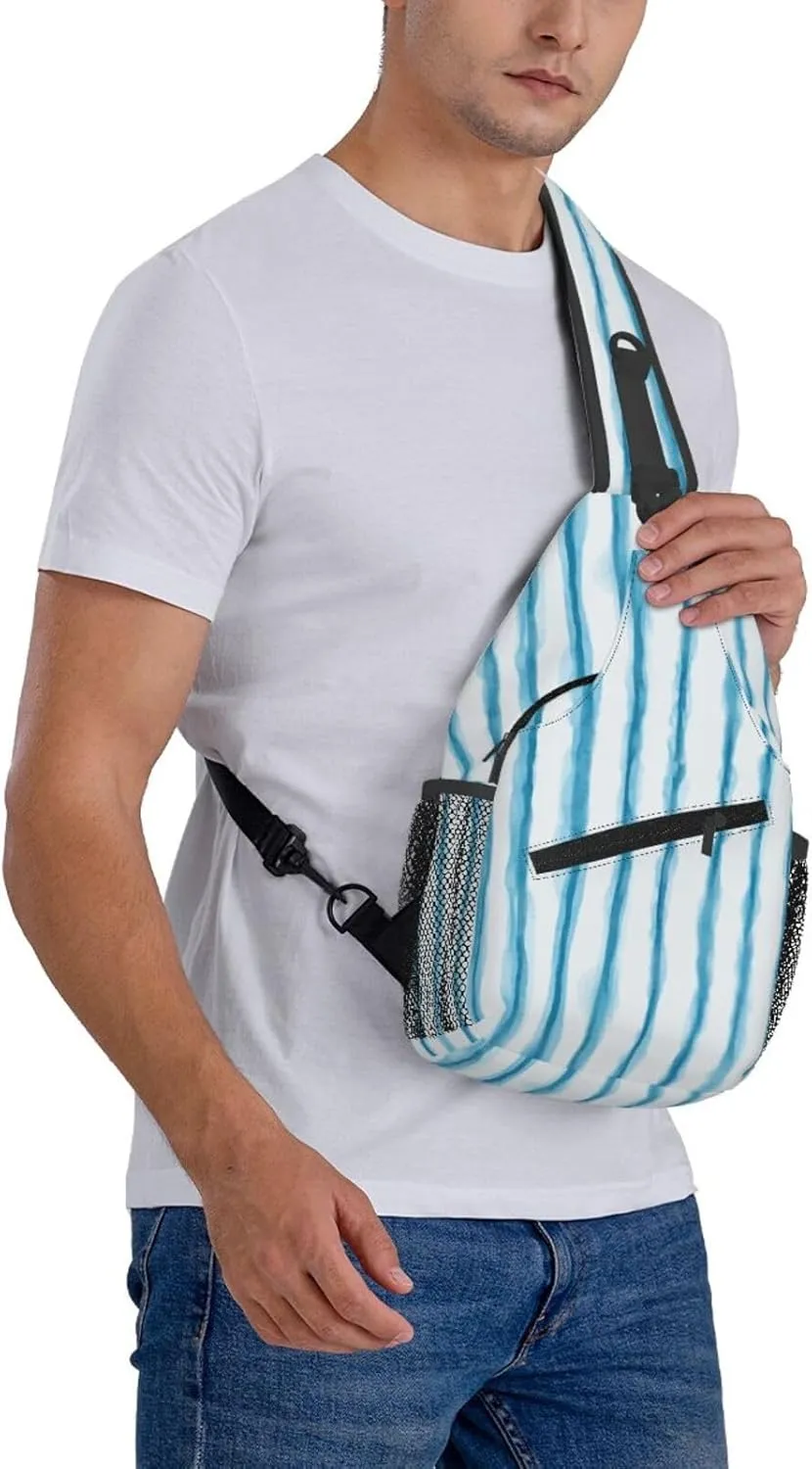Blue Stripe Crossbody Sling Backpack Sling Bag Adjustable Chest Shoulder Daypack For Women Men