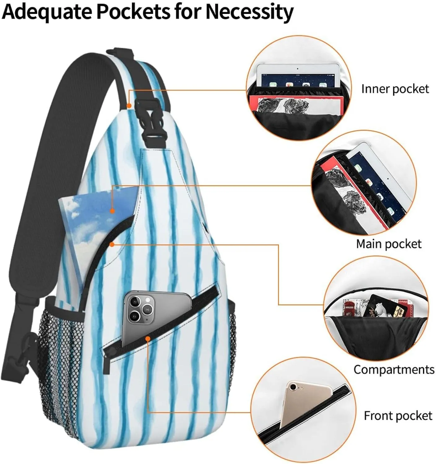 Blue Stripe Crossbody Sling Backpack Sling Bag Adjustable Chest Shoulder Daypack For Women Men